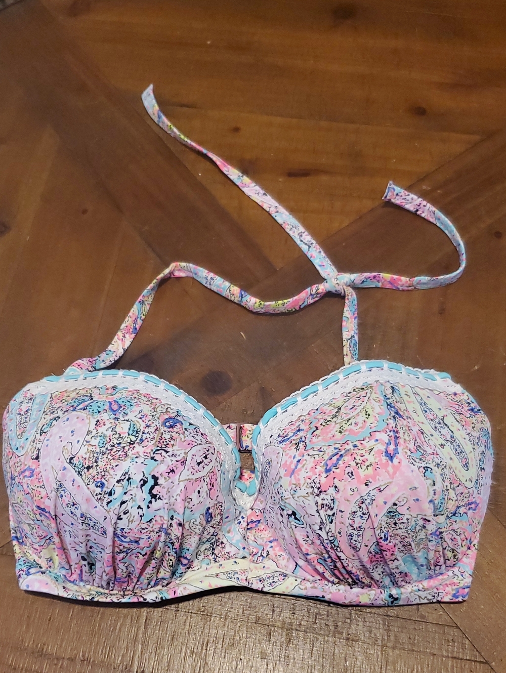 Shade & Shore Pastel Pink Multicolor Strapless Bikini Top